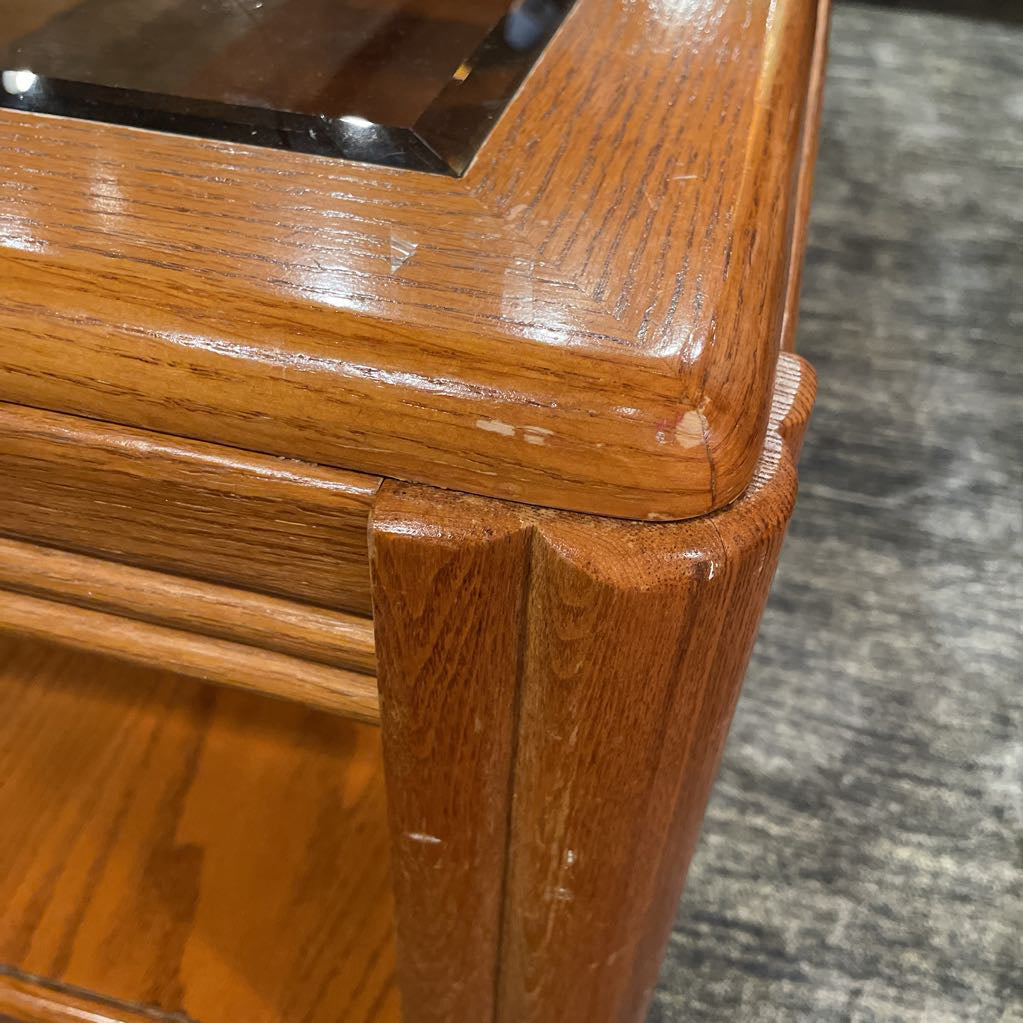 Oak Rectangular Coffee Table w/ Smoked Glass Inlay