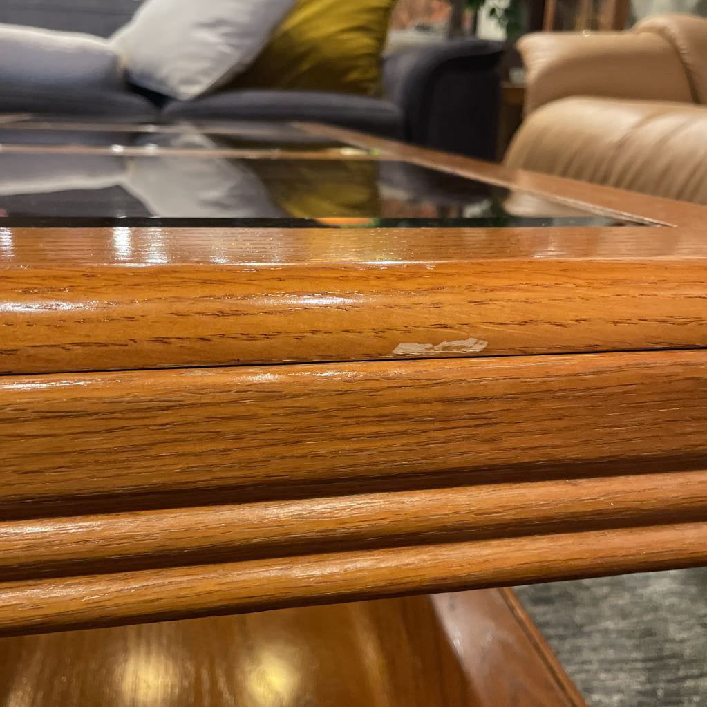 Oak Rectangular Coffee Table w/ Smoked Glass Inlay