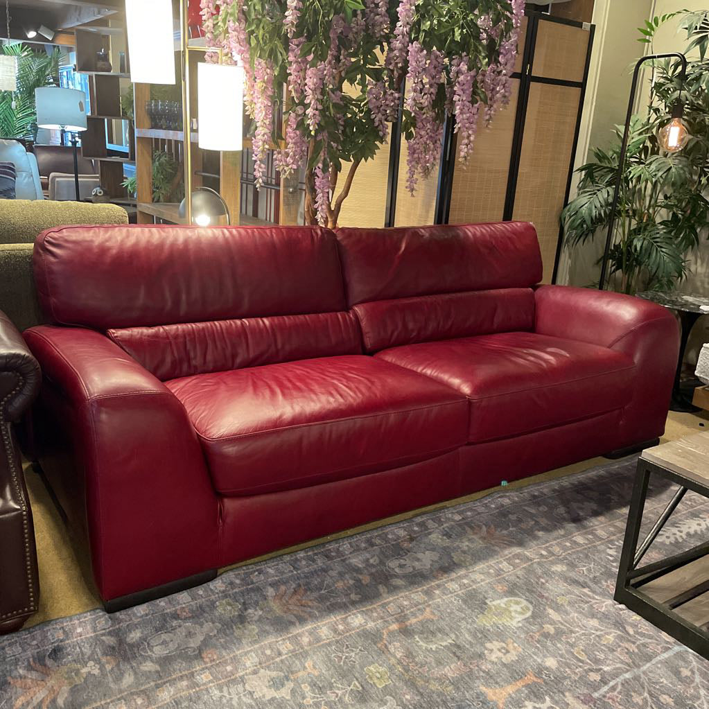 Natuzzi Red Leather Sofa - as is