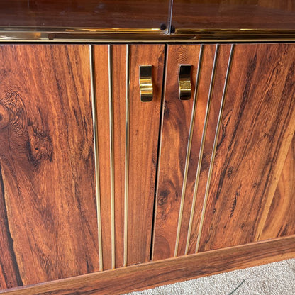 Laminate Wood & Smoked Glass Wall Unit w Brass Accents C CABINETS