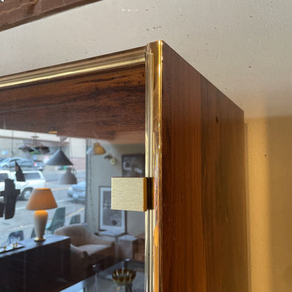 Laminate Wood & Smoked Glass Wall Unit w Brass Accents C CABINETS