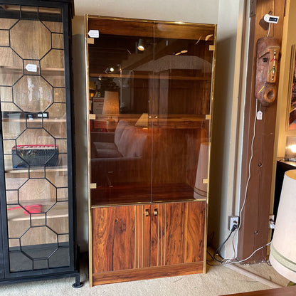 Laminate Wood & Smoked Glass Wall Unit w Brass Accents C CABINETS
