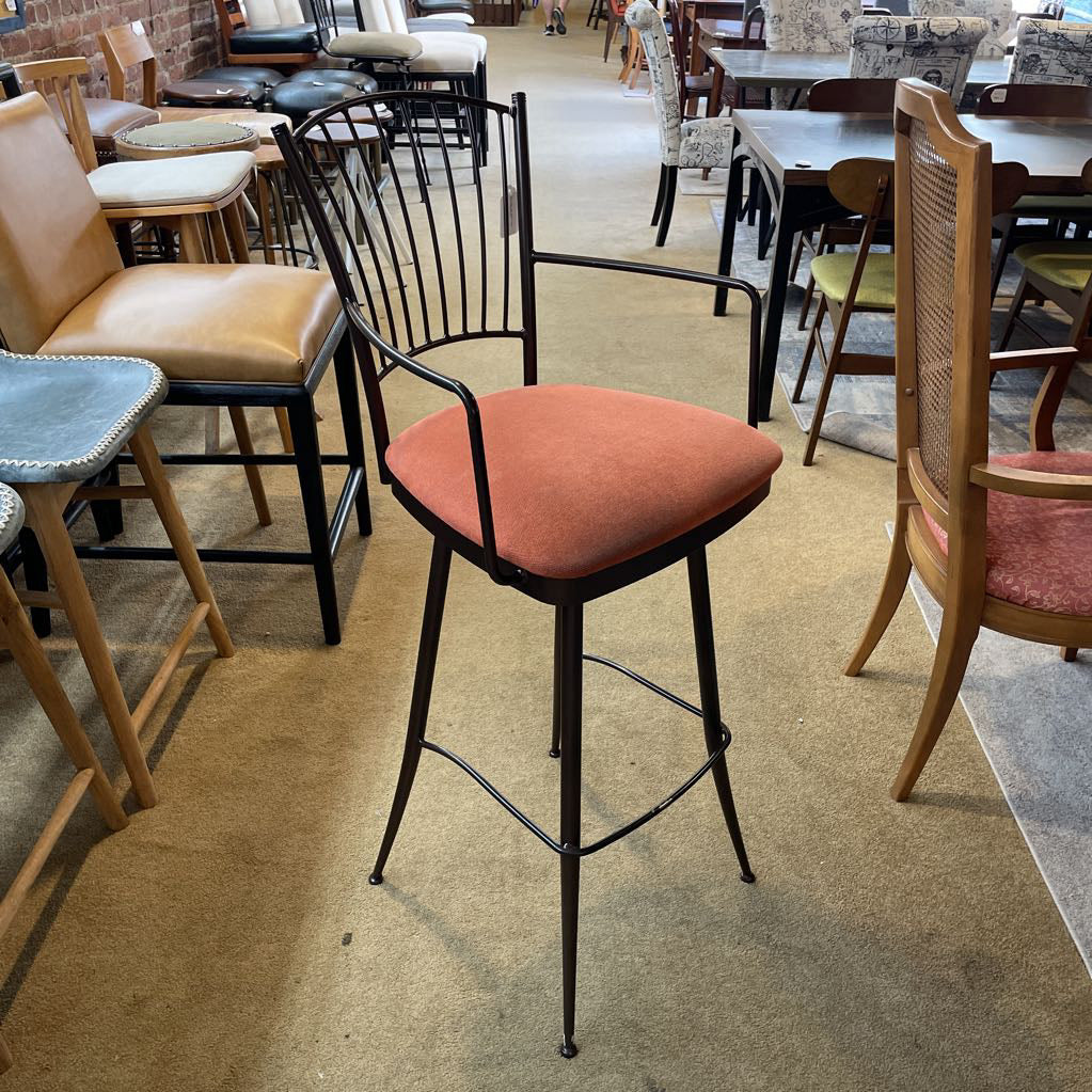 Brick Color Seat Metal Frame Swivel Barstool C STOOLS