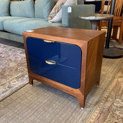 CB2 Brass Handled Blue Drawers Nightstand