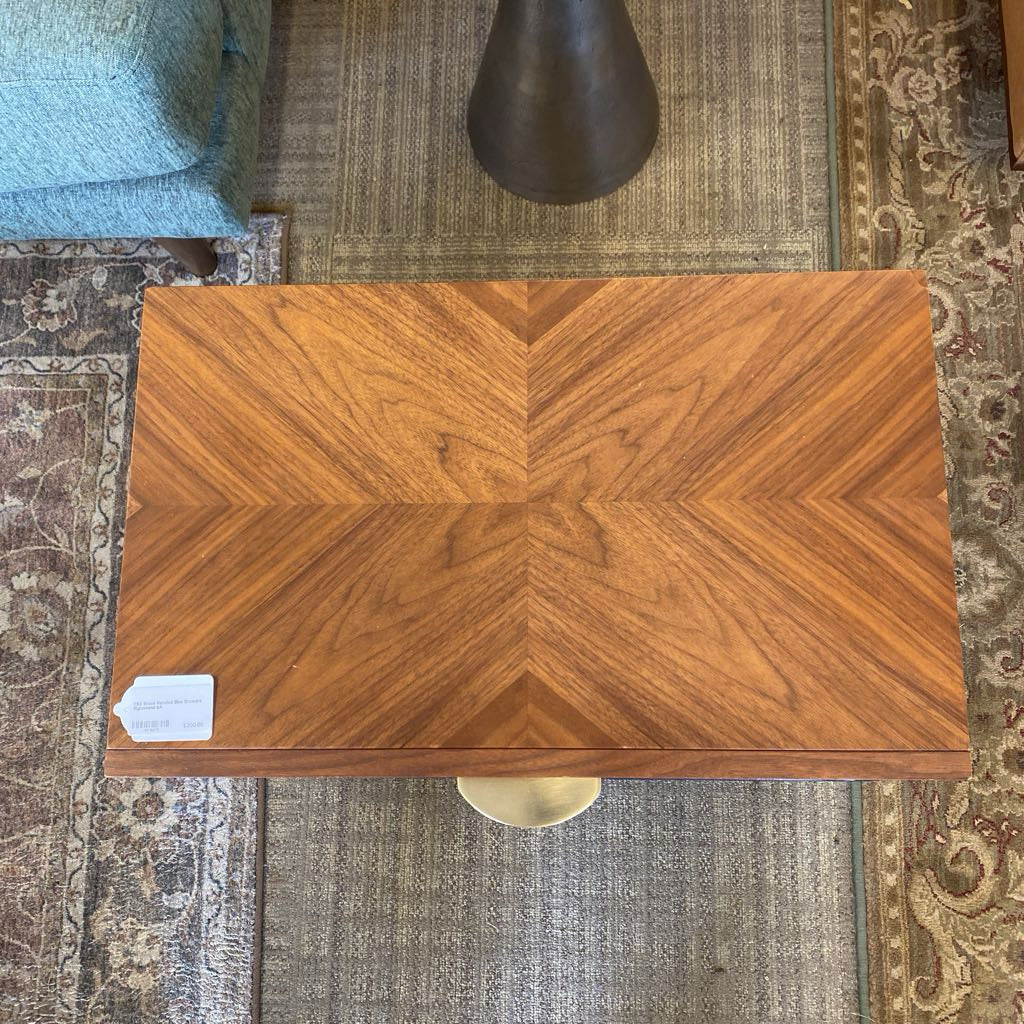 CB2 Brass Handled Blue Drawers Nightstand
