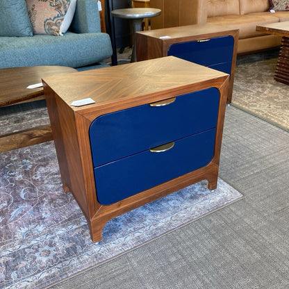 CB2 Brass Handled Blue Drawers Nightstand