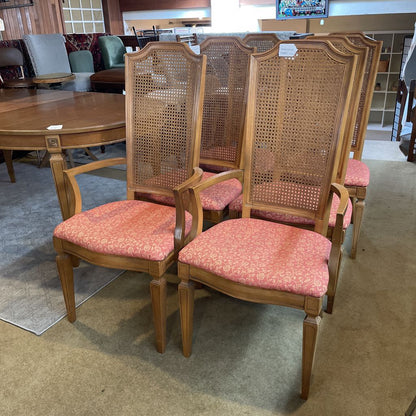 Thomasville Rattan Back Orange Seat Dining Chairs SET of 6
