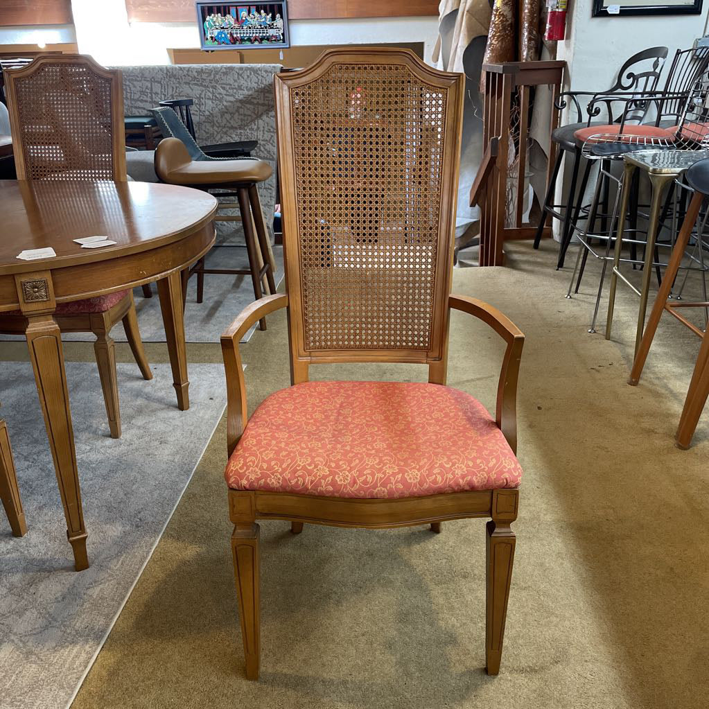 Thomasville Rattan Back Orange Seat Dining Chairs SET of 6