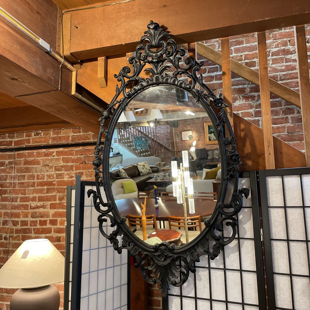 Oval Mirror with Fancy Black Gothic Frame
