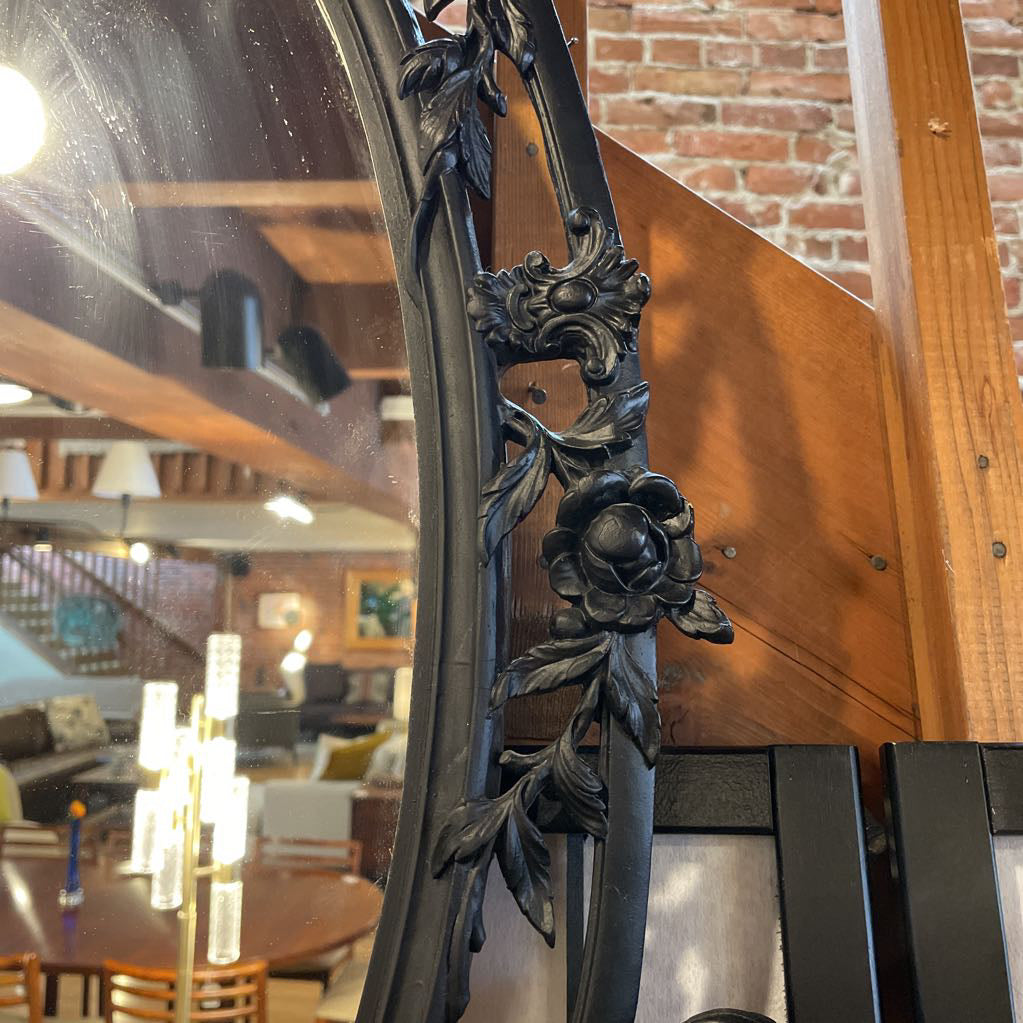 Oval Mirror with Fancy Black Gothic Frame