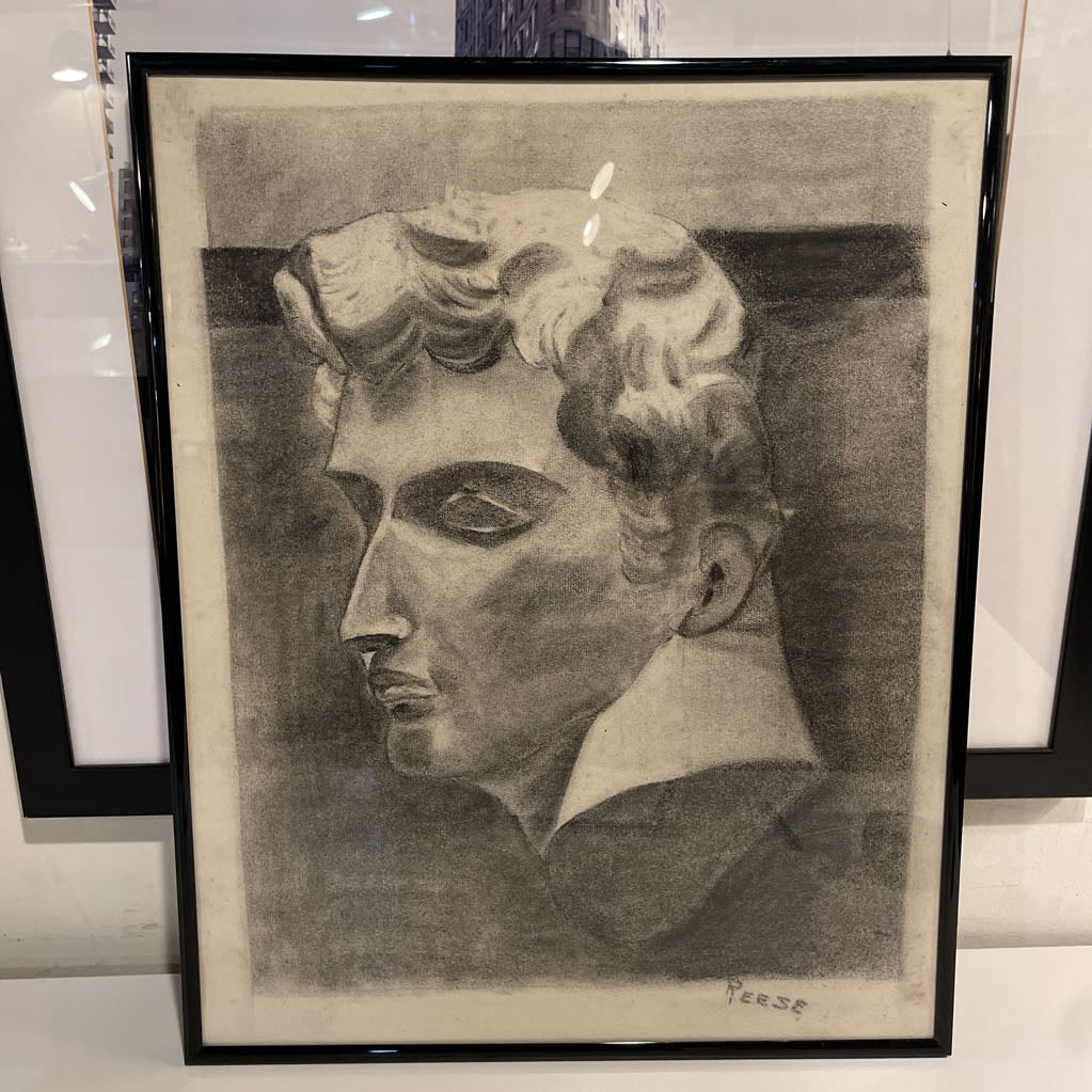 Art Deco Style Charcoal Portrait, Framed