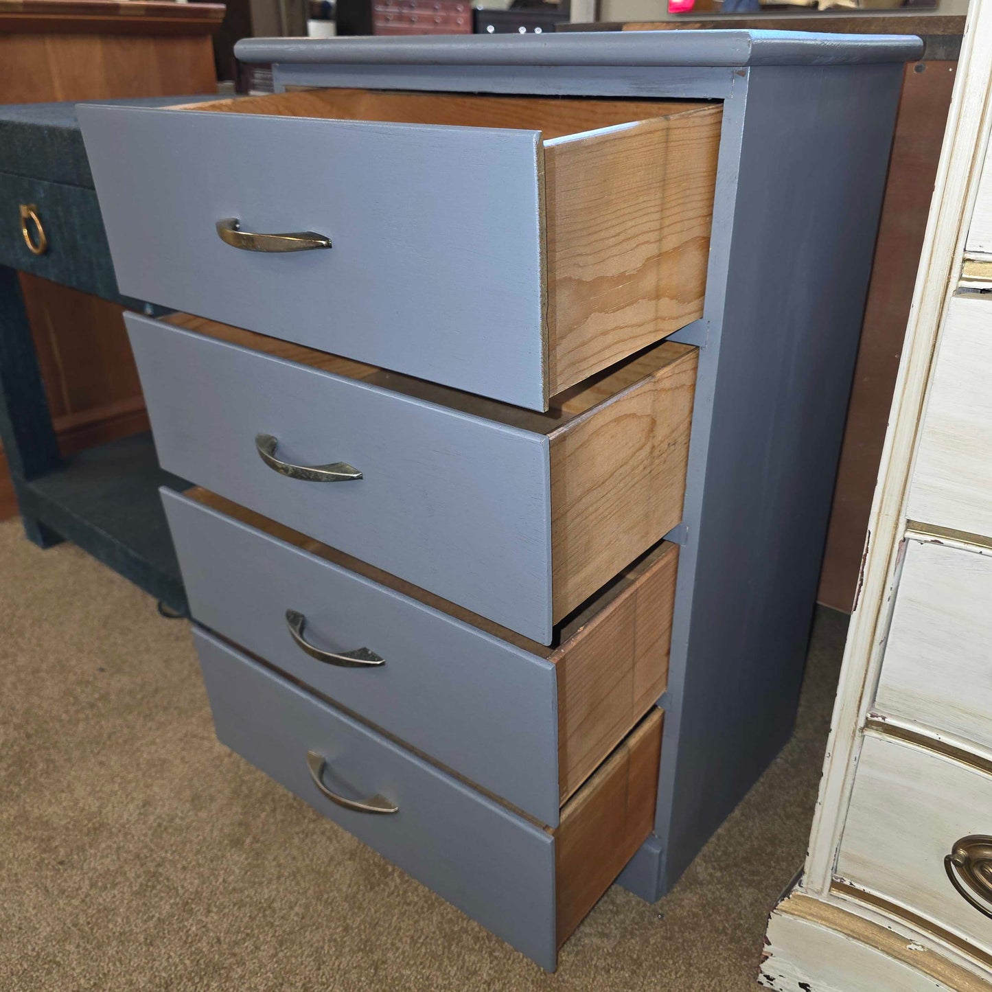 4 Drawer Narrow Grey Nightstand