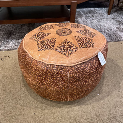 Round Embossed Top and Sides Brown Ottoman U OTTOMANS