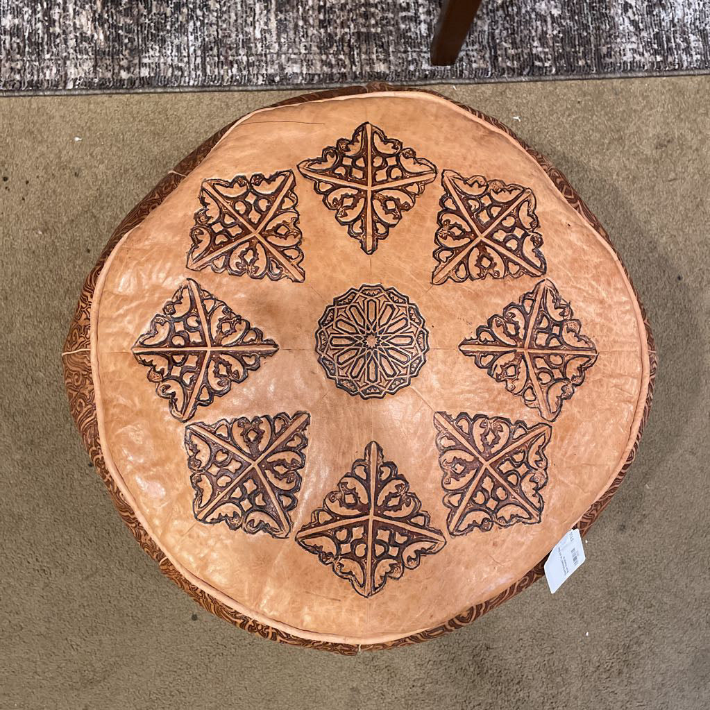 Round Embossed Top and Sides Brown Ottoman U OTTOMANS