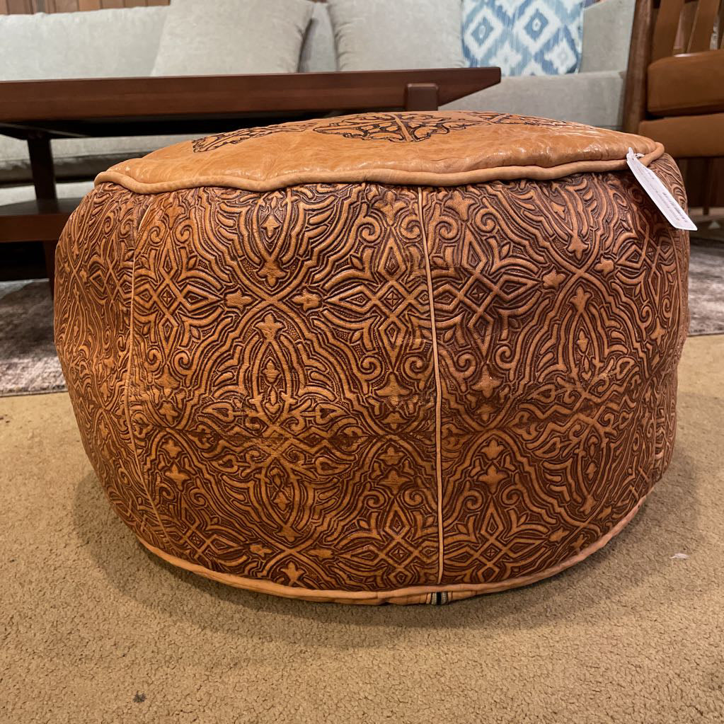 Round Embossed Top and Sides Brown Ottoman U OTTOMANS