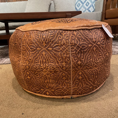 Round Embossed Top and Sides Brown Ottoman U OTTOMANS