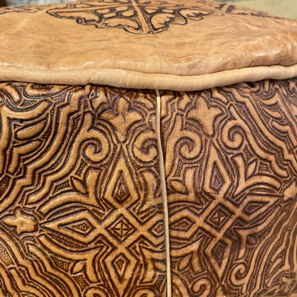 Round Embossed Top and Sides Brown Ottoman U OTTOMANS