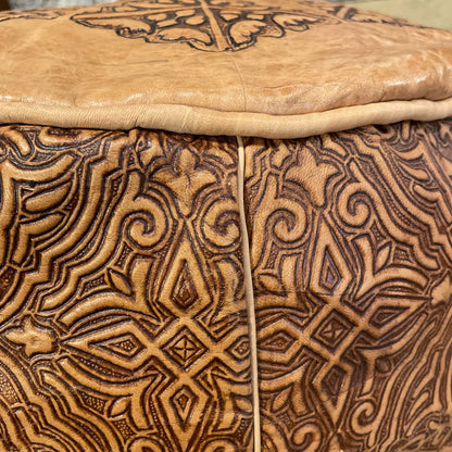 Round Embossed Top and Sides Brown Ottoman U OTTOMANS