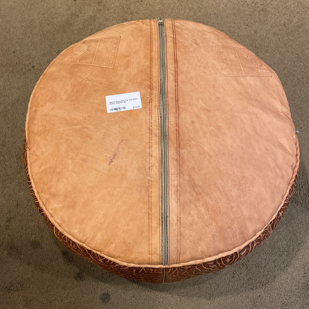 Round Embossed Top and Sides Brown Ottoman U OTTOMANS