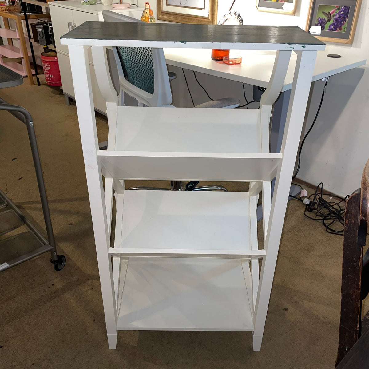 Tall White Magazine/Book Rack with Green Top