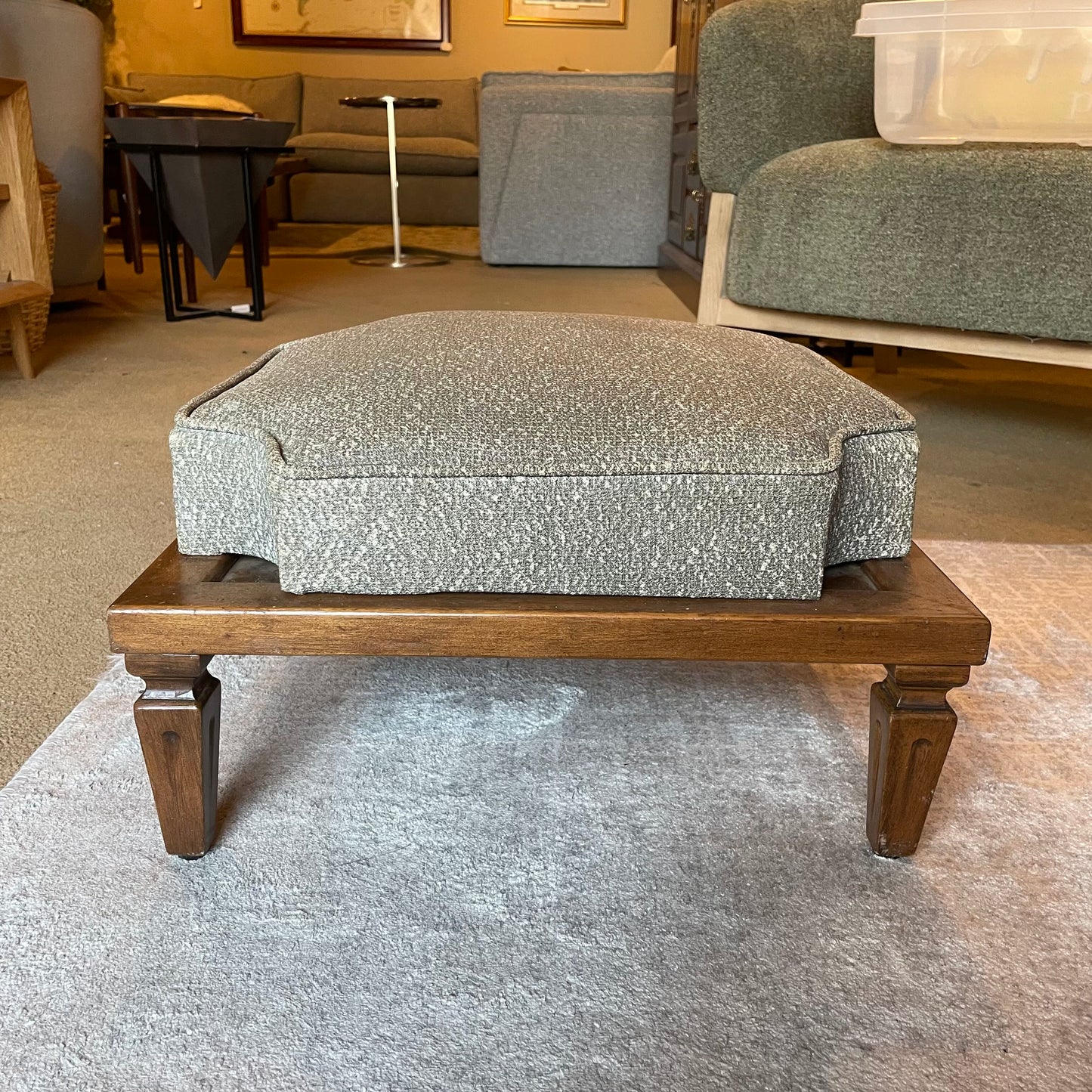 Low Square Footstool with Grey Cushion