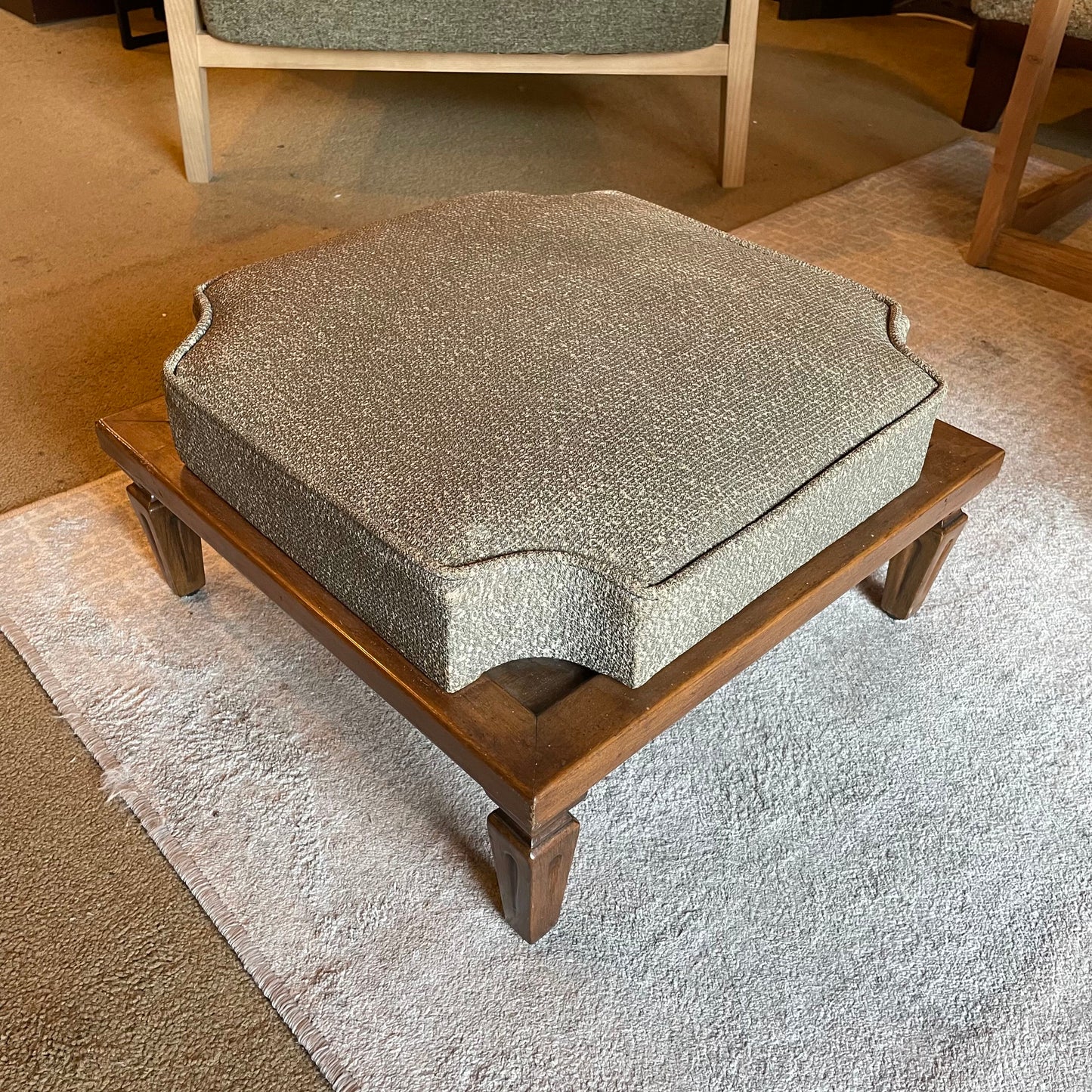 Low Square Footstool with Grey Cushion
