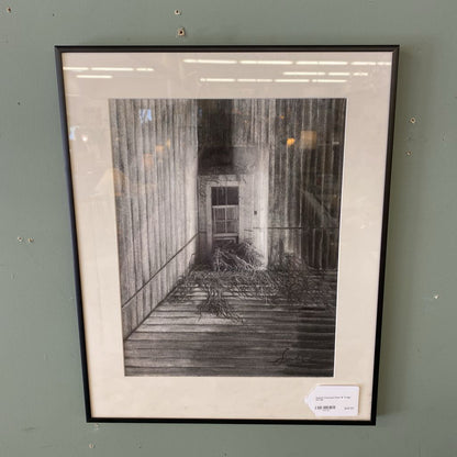 Signed Charcoal Door & Twigs Art