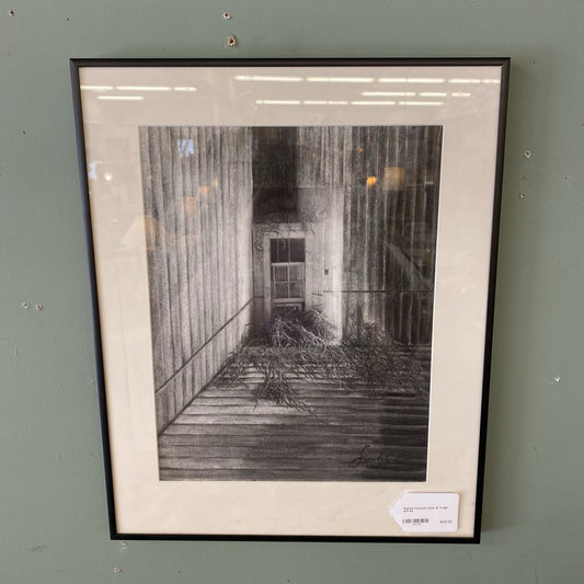 Signed Charcoal Door & Twigs Art ART