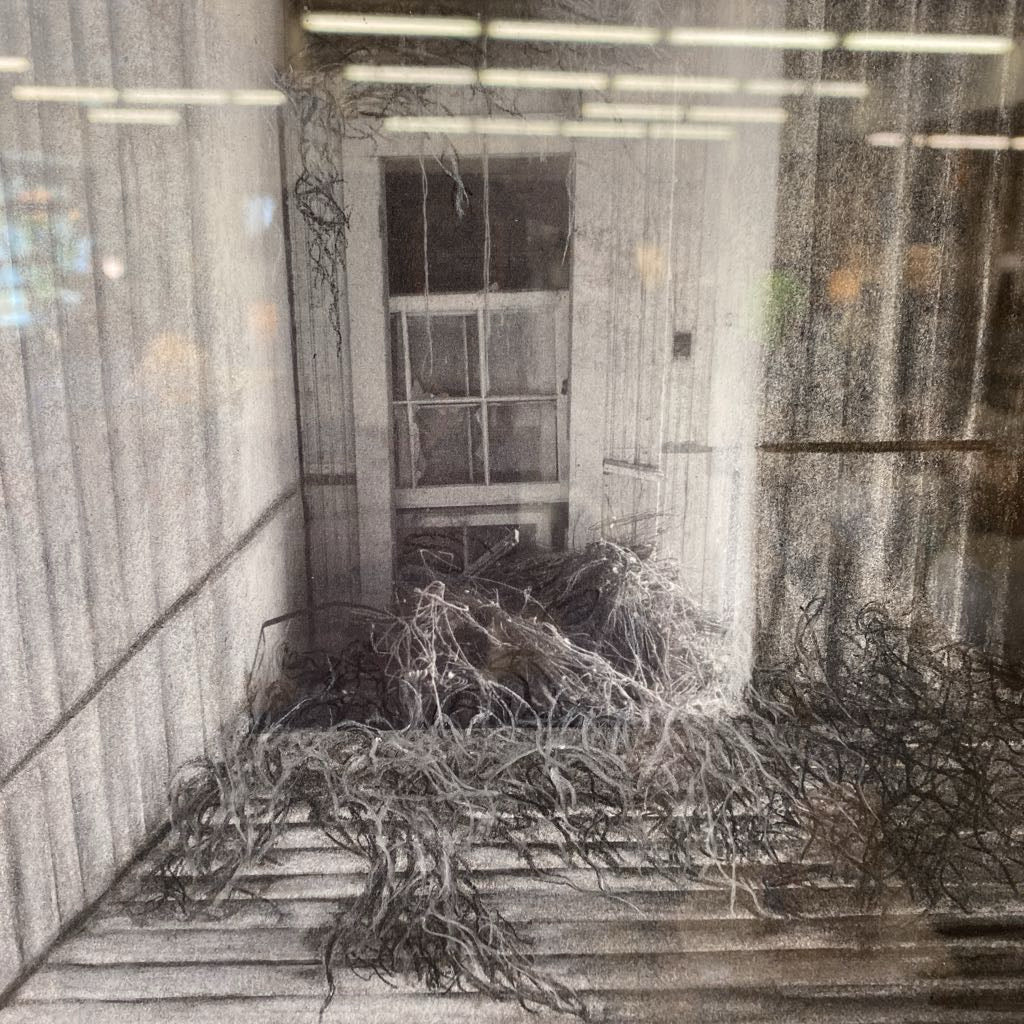 Signed Charcoal Door & Twigs Art