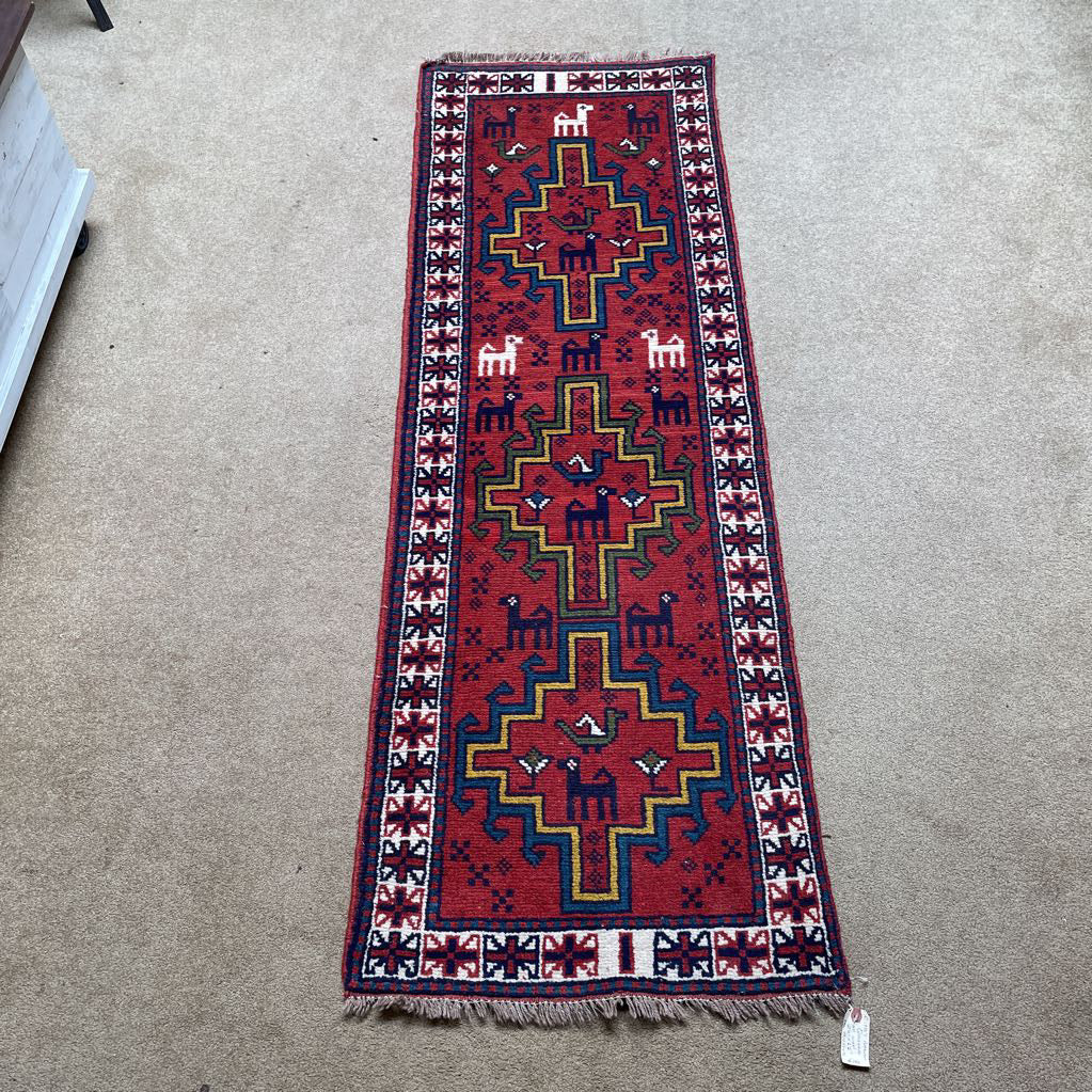 1950s 2.2 x 6.6 Qashkai Wool Hand Knotted Runner Rug