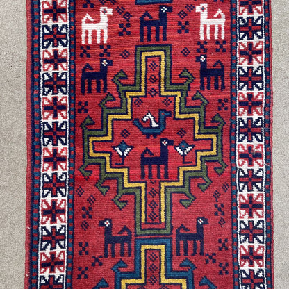 1950s 2.2 x 6.6 Qashkai Wool Hand Knotted Runner Rug