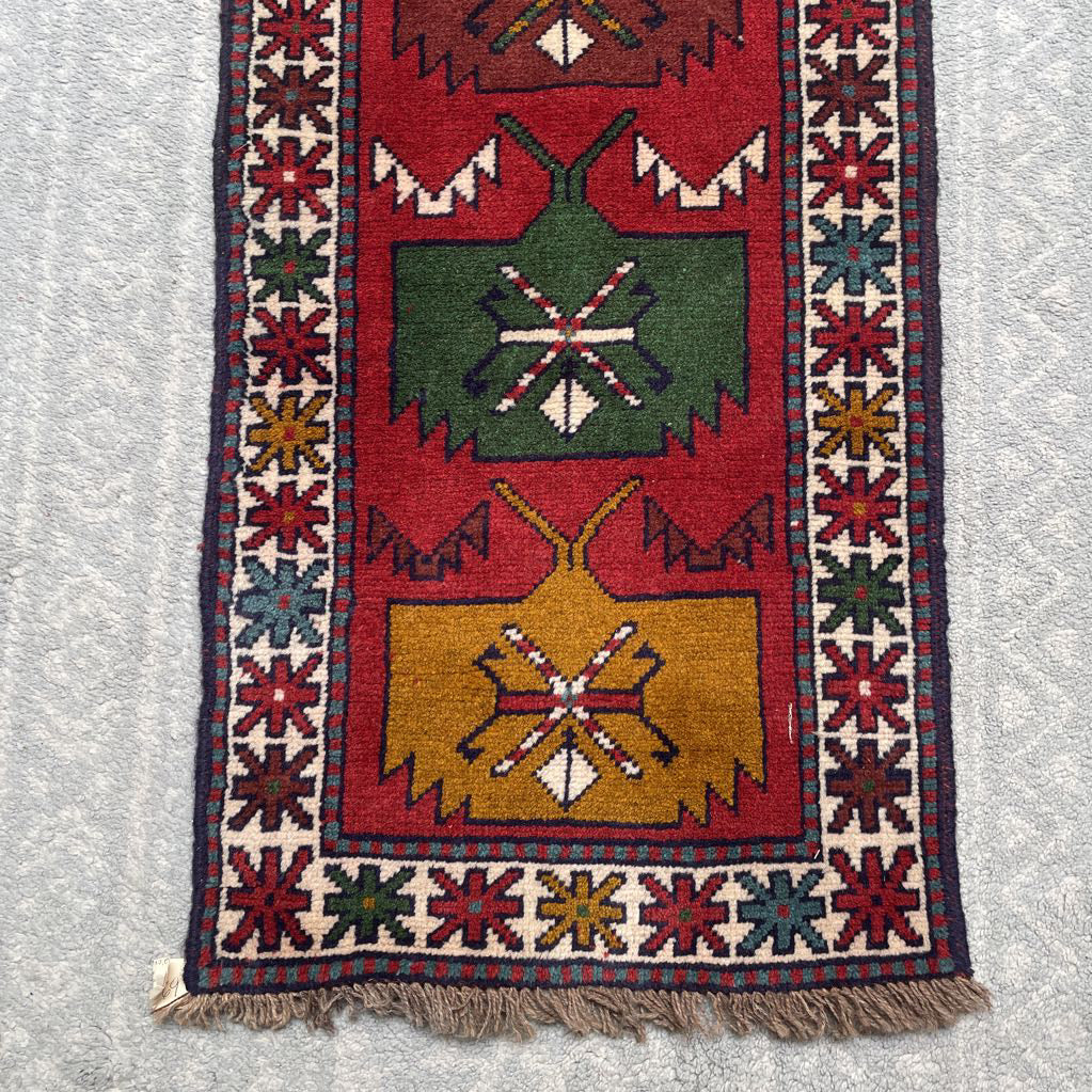 2 x 6.4 Kurdish Wool Hand Knotted Runner