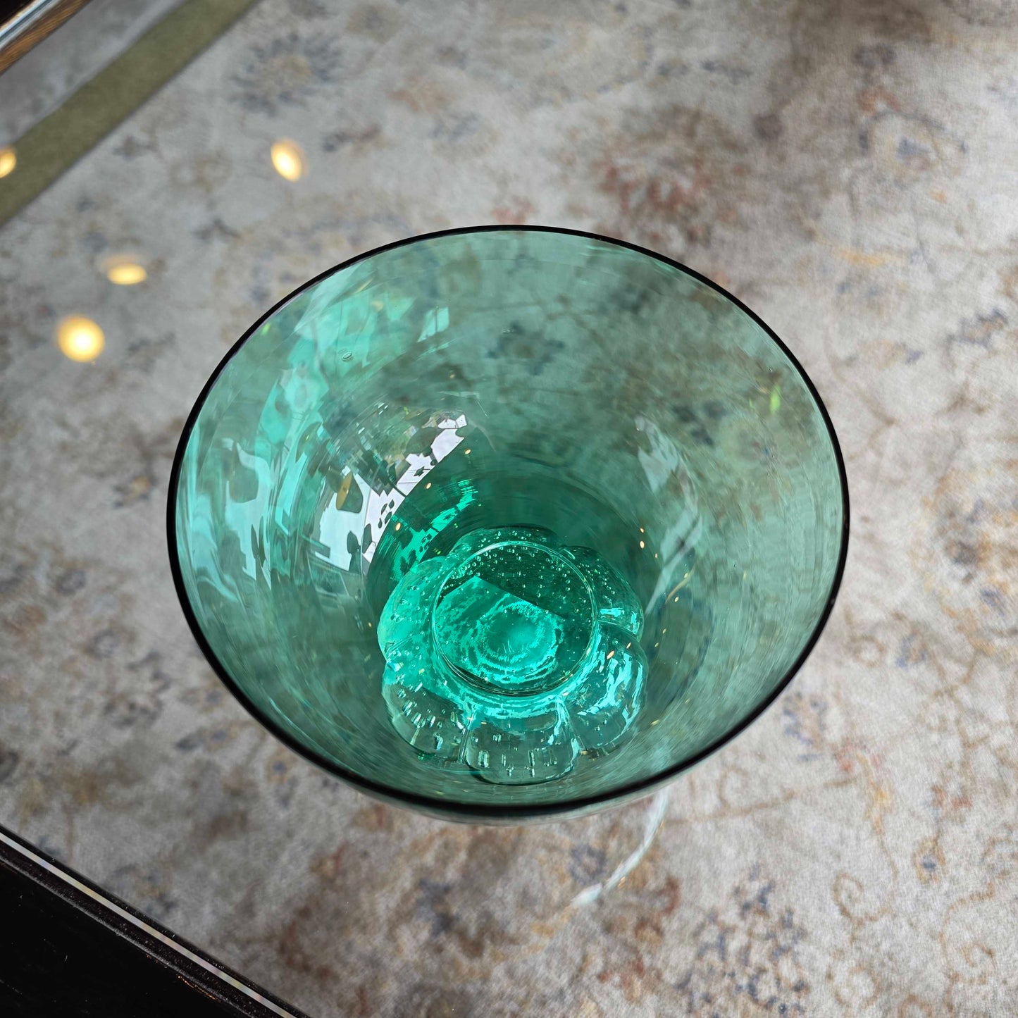 Green Glass with Clear Bubble Base Small Bowl SMALLS