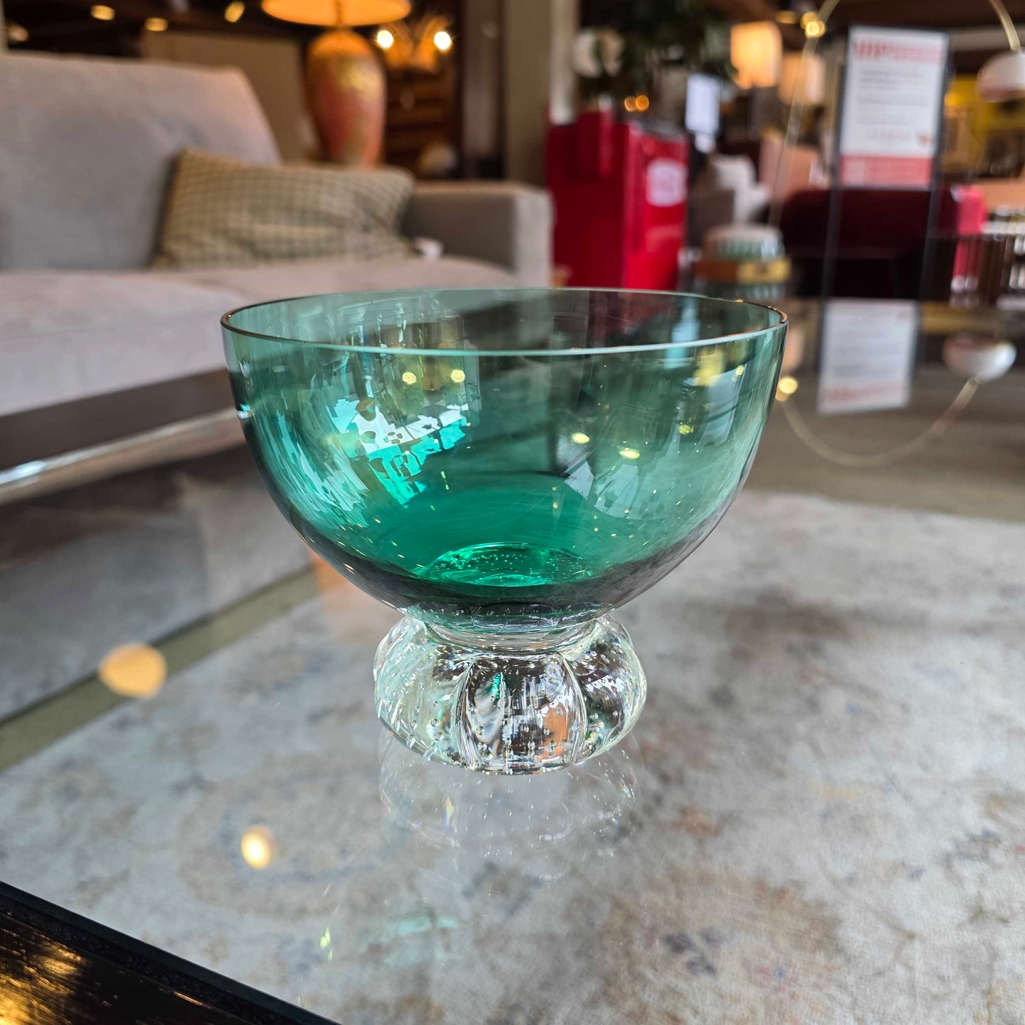 Green Glass with Clear Bubble Base Small Bowl SMALLS