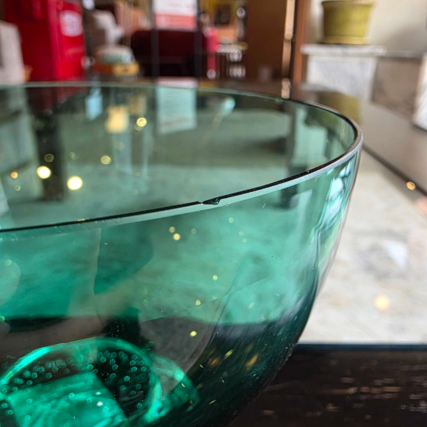 Green Glass with Clear Bubble Base Small Bowl SMALLS