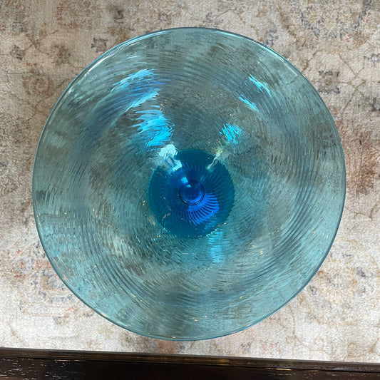 Blue-Green Diagonal-Swirl Glass Bowl SMALLS