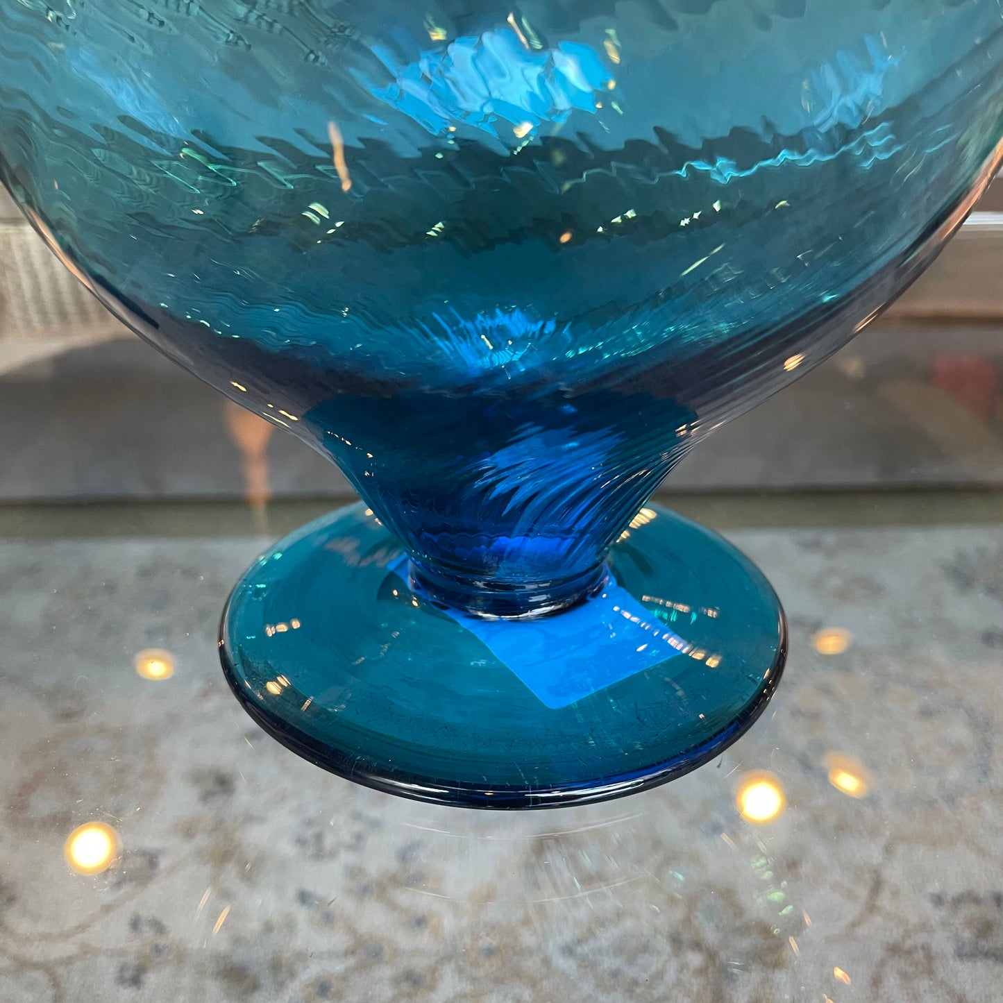Blue-Green Diagonal-Swirl Glass Bowl