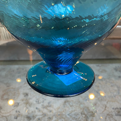 Blue-Green Diagonal-Swirl Glass Bowl