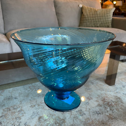 Blue-Green Diagonal-Swirl Glass Bowl