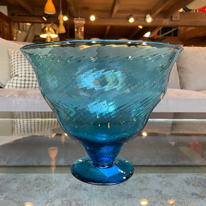 Blue-Green Diagonal-Swirl Glass Bowl