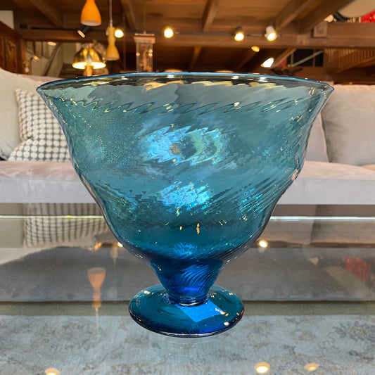 Blue-Green Diagonal-Swirl Glass Bowl SMALLS