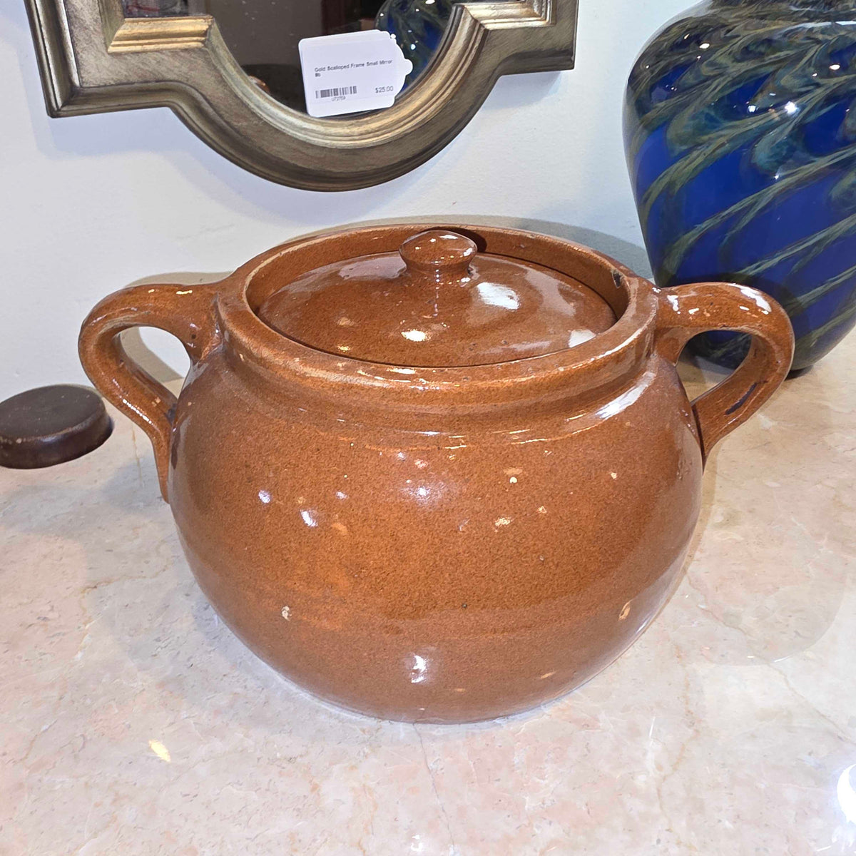 Round Shiny Brown Pottery Crock