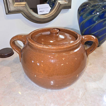 Round Shiny Brown Pottery Crock