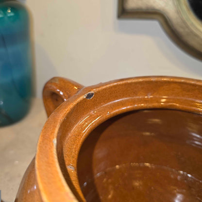 Round Shiny Brown Pottery Crock