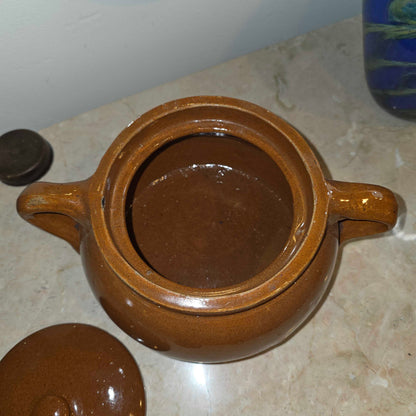 Round Shiny Brown Pottery Crock