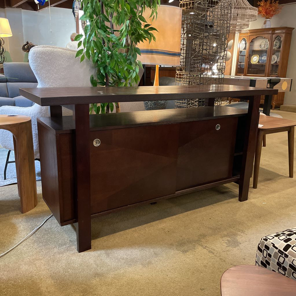 Dark Wood Floating Top Media Console w/ Sliding Doors C CONSOLE TABLES