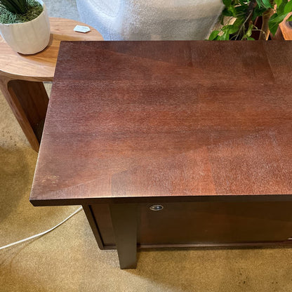Dark Wood Floating Top Media Console w/ Sliding Doors C CONSOLE TABLES