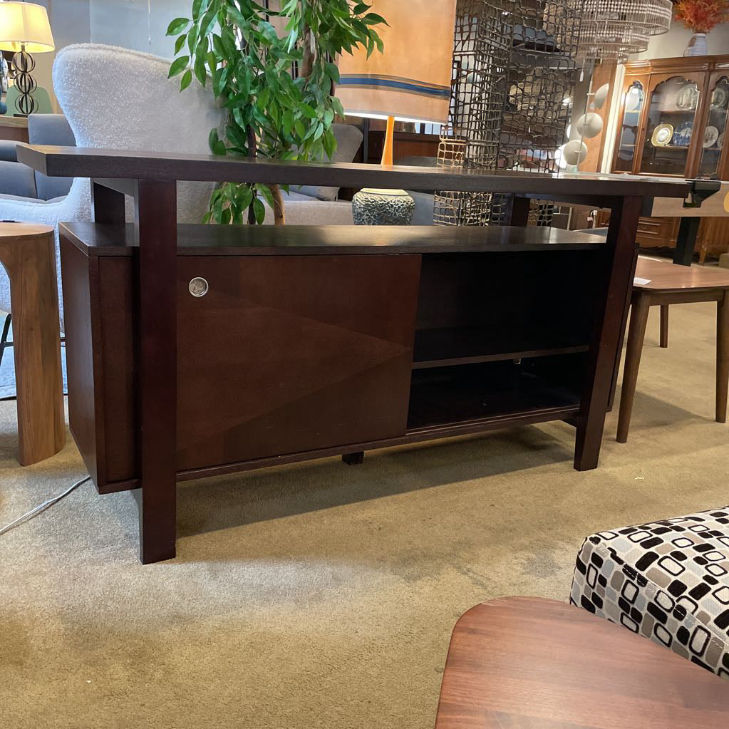 Dark Wood Floating Top Media Console w/ Sliding Doors C CONSOLE TABLES