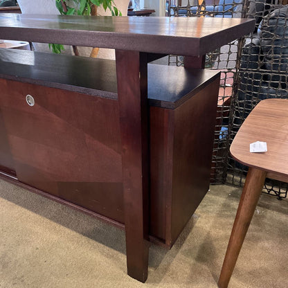 Dark Wood Floating Top Media Console w/ Sliding Doors C CONSOLE TABLES