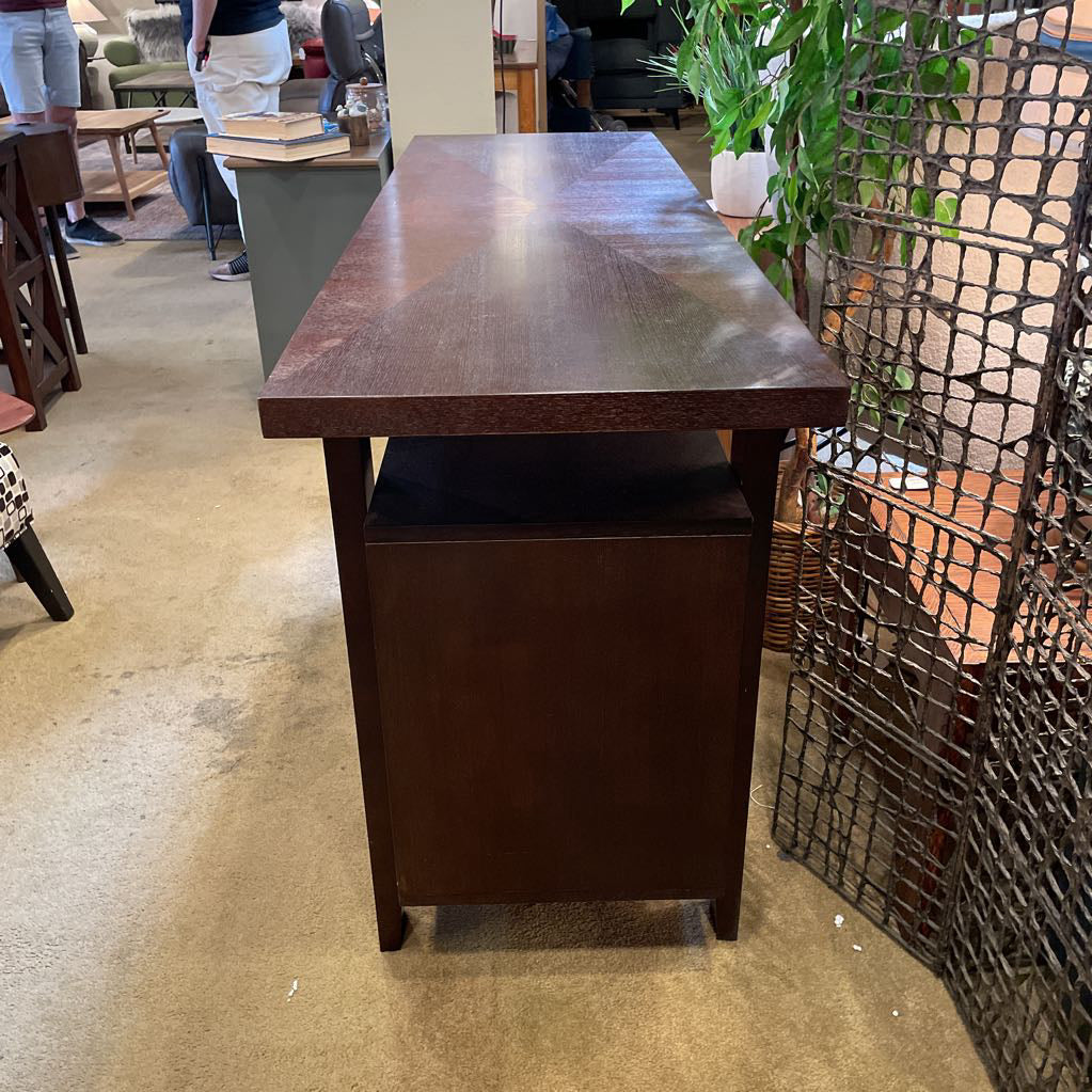Dark Wood Floating Top Media Console w/ Sliding Doors C CONSOLE TABLES